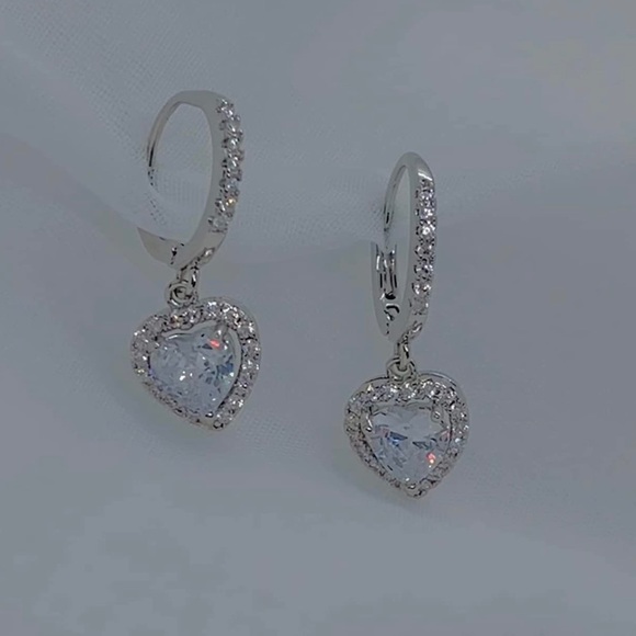Made with Swarovski Crystals Heart Small Huggie Hoop Dangle Earrings - Picture 4 of 5
